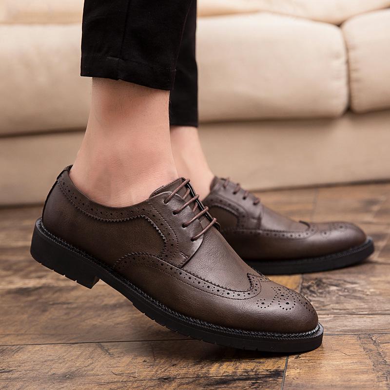 Men's Large Size Spring Leather Brogue Shoes - Casual & Formal Lace-up Low-tops