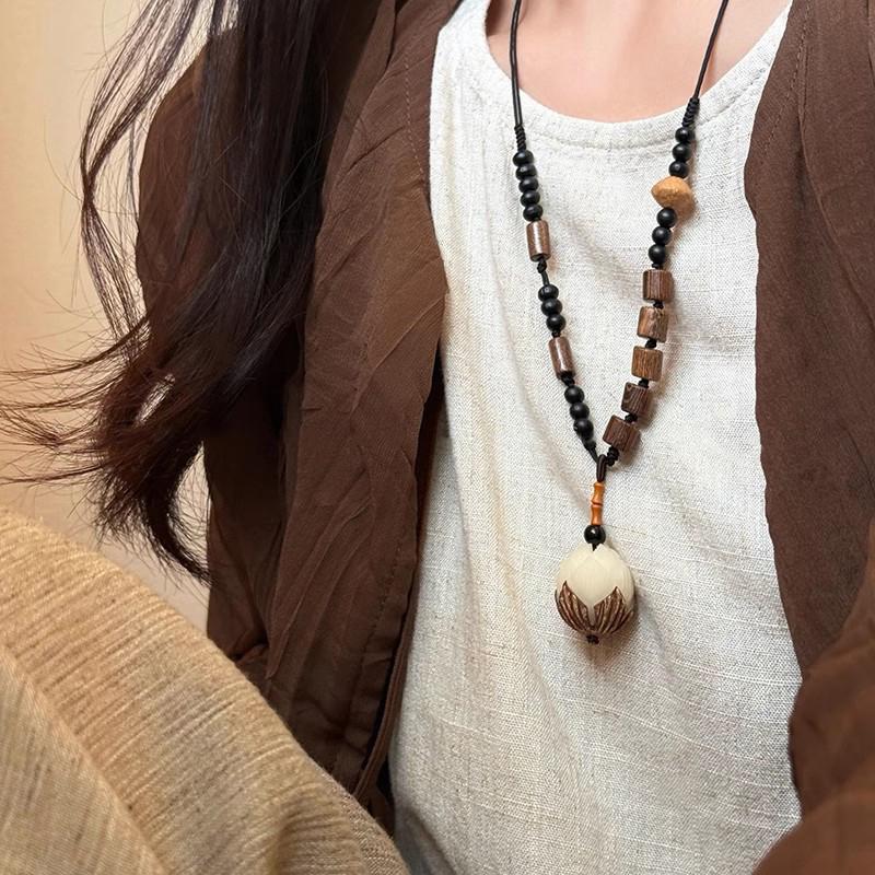 Ethnic Style Bodhi Flower Necklace For Women Girls Long Woven Flower Sweater Chain  Jewelry Accessories Birthday Gifts
