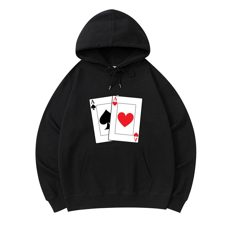 

300 GSM Men s Healthy Cotton Hoodies Two Aces Print Premium Cotton Sweatshirt