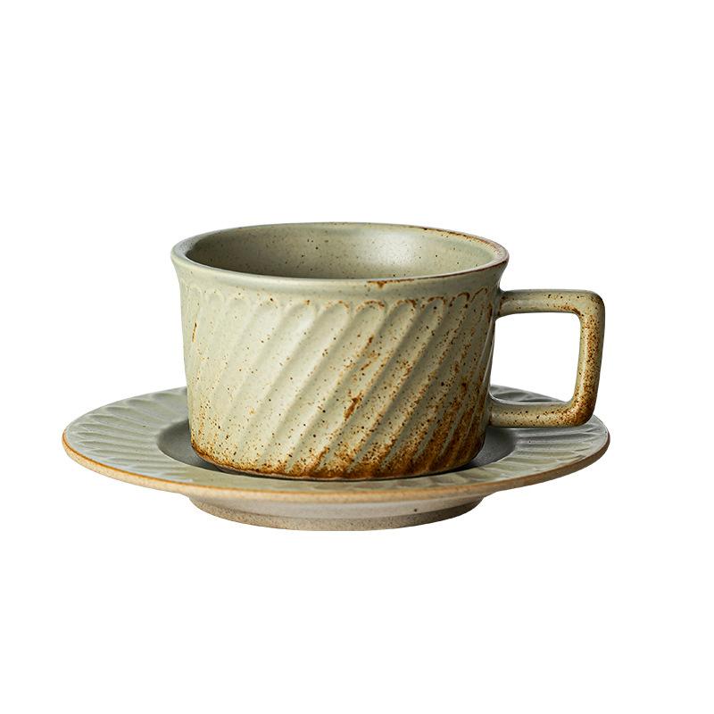 High-looking Retro Stoneware Coffee Cup with Saucer Design Twill Shape Office Afternoon Tea Cup and Saucer Set
