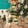 Womens Casual Overalls Jumpsuits Adjustable Straps Sleeveless Print Comfy Rompers With Pocket