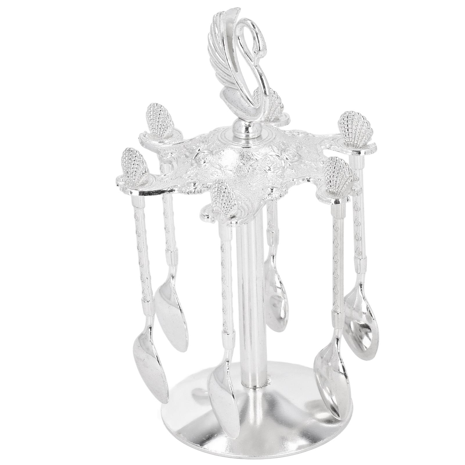 

Подставка для кофейных ложек Элегантный лебедь Серебристый цвет Цинковый сплав Вращающаяся Подставка для кофейных мешалок для вечеринки, кафе, офиса