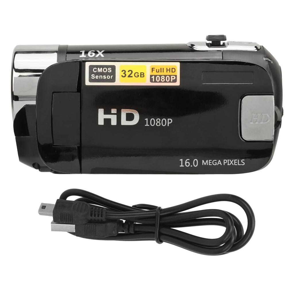 Digital Camera HD 1080P 16MP 2.4-inch Rotatable Screen Video Camera with 16X Zoom Recorder and Fill Light (Black)