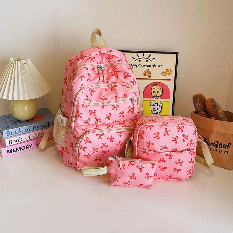 Mädchenhafter Blumen-Schleifen-Rucksack-Set - Schulrucksack im koreanischen Stil für Schüler