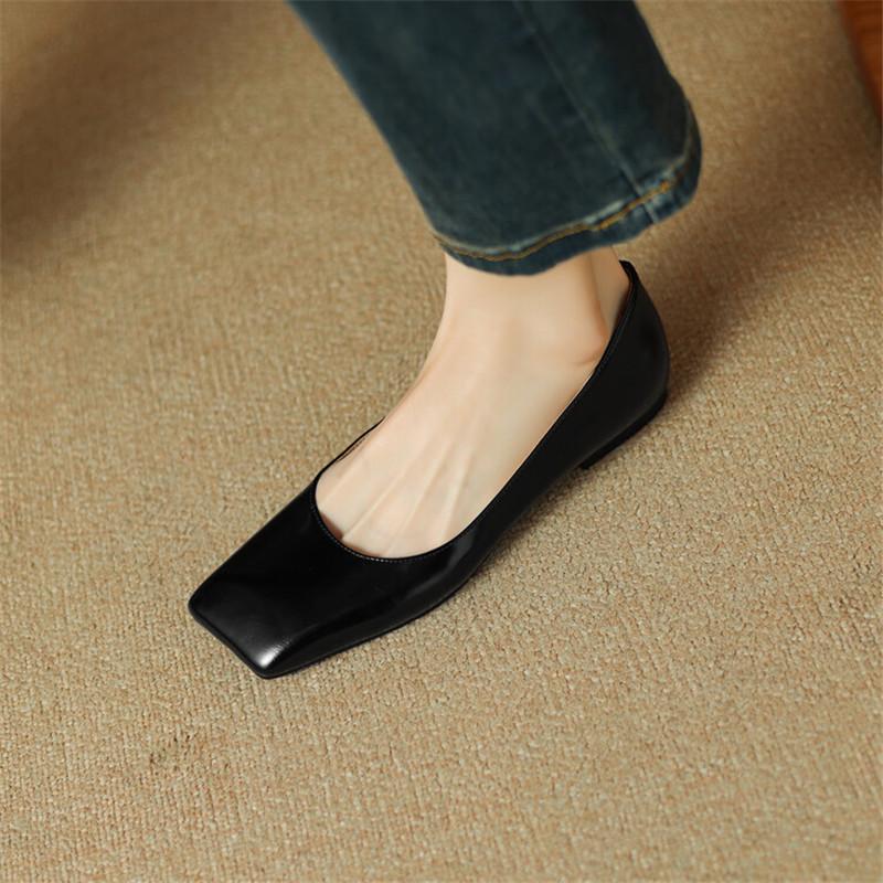 Fashion New Spring Sheepskin Women Shoes Square Toe Women Pumps Ballet Shoes for Women Zapatos De Mujer Concise Low Heels Ladies Shoes