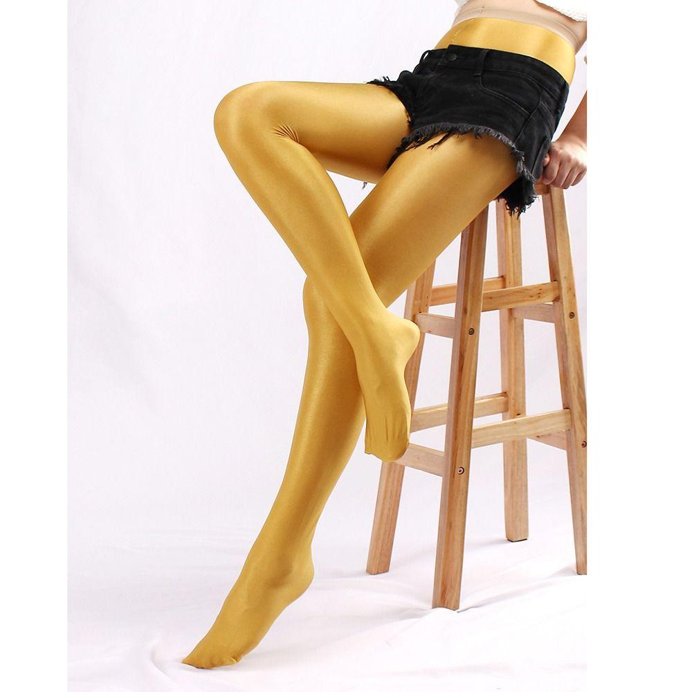 Tummy Control Oil Satin Tights 70D Reflective Satin Stockings Yoga