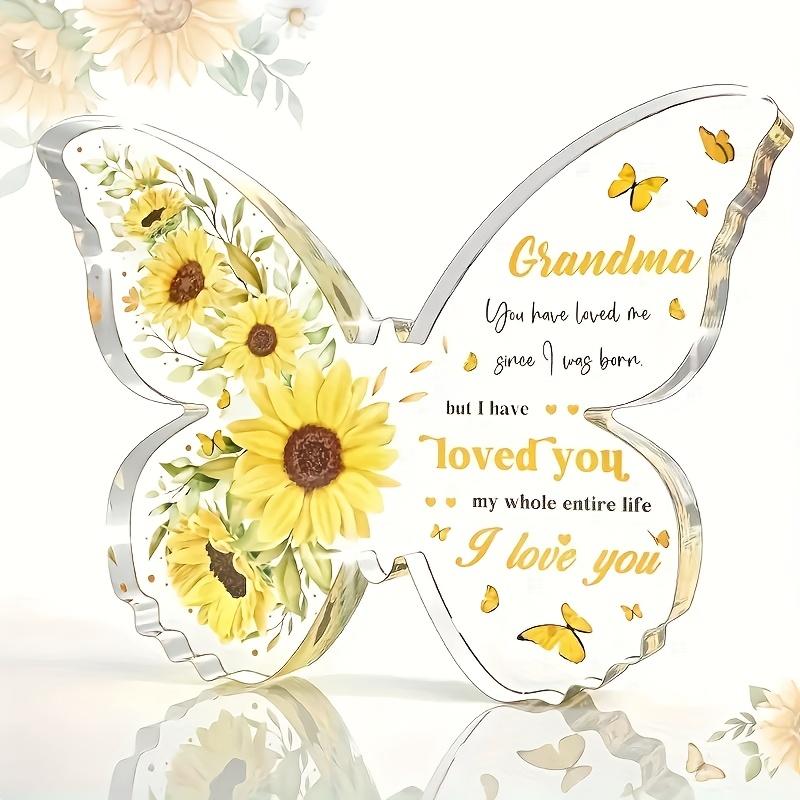 Sunflower & Butterfly Acrylic Plaque for Grandma - Inspirational Quote  Loved Me Since I Was Born  - Heartwarming Home Decor with Floral Design, P 11*9cm