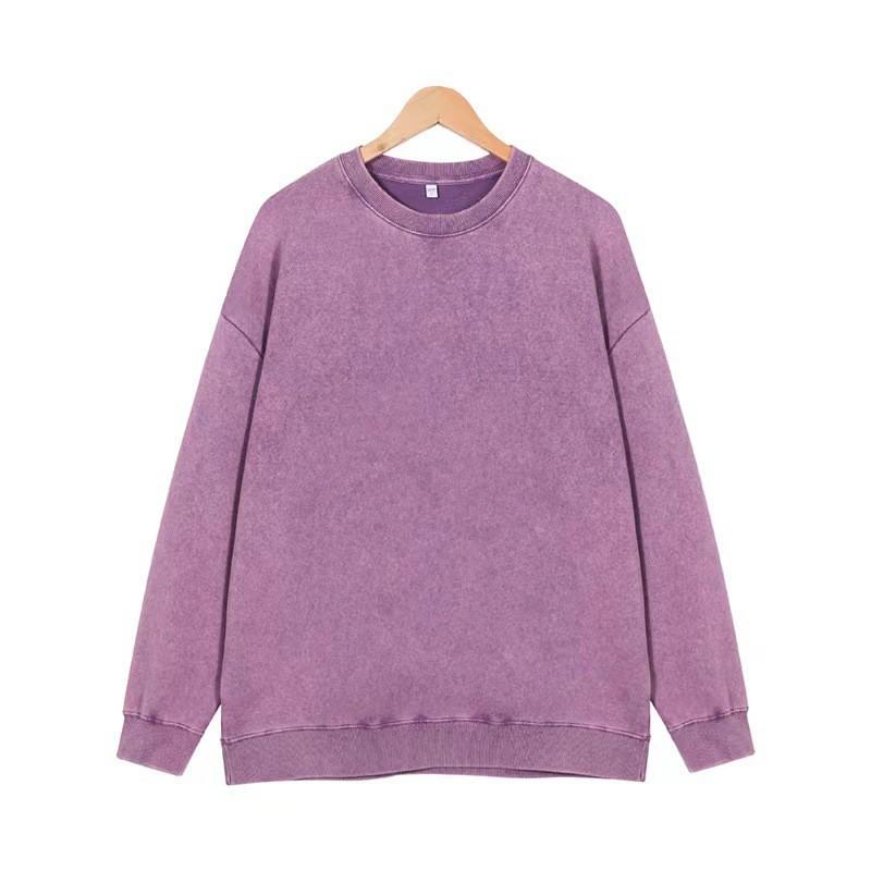 Herren Übergroßes Gewaschenes Baumwoll Rundhals Sweatshirt Lockere Passform Streetwear Herbst Winter Lässiges Oberteil