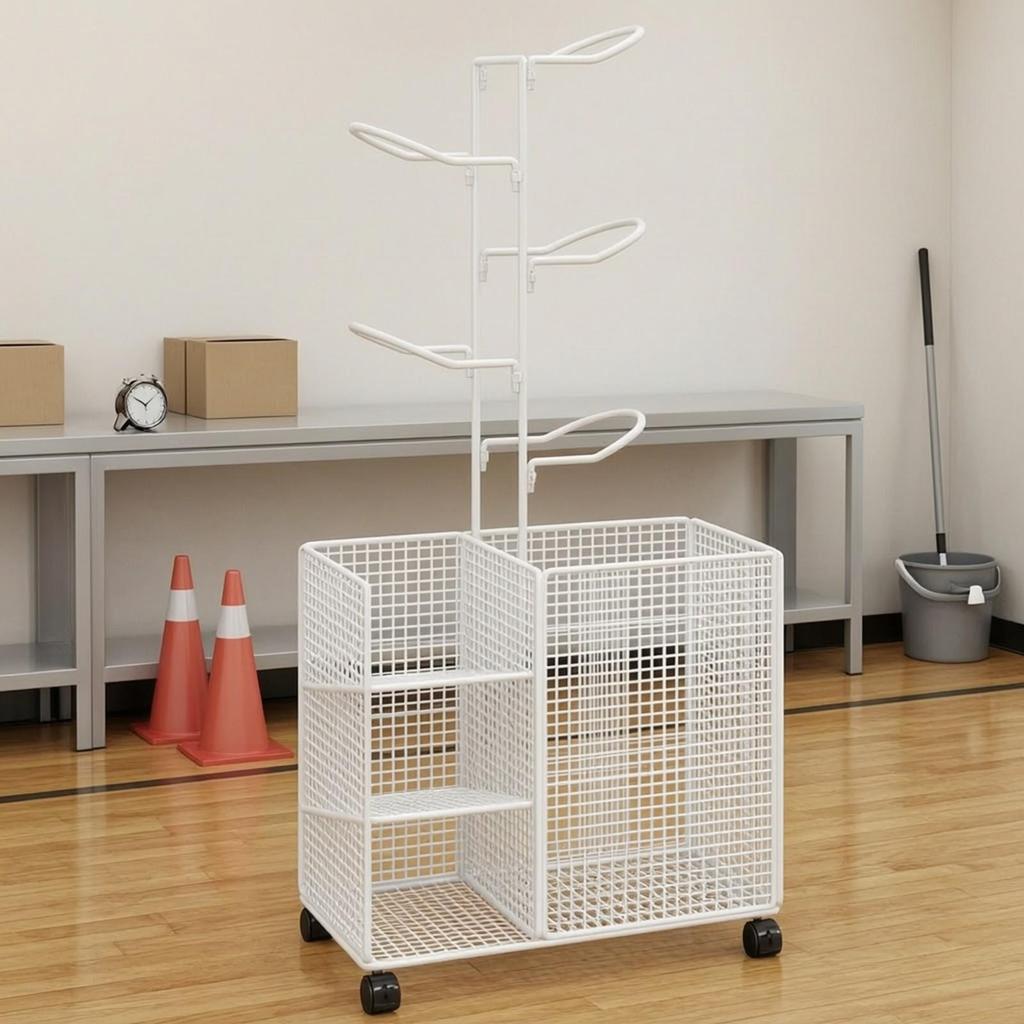 Rolling Fitness Equipment Storage Rack | Open Design, Wire-Grid Sports Gear