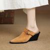 Fashion 2025 New Brand Sandal Retro Ladies Sheep Suede Fashion Chunky Heels Summer Wedges Mules Slippers Women Casual Office Shoes Woman