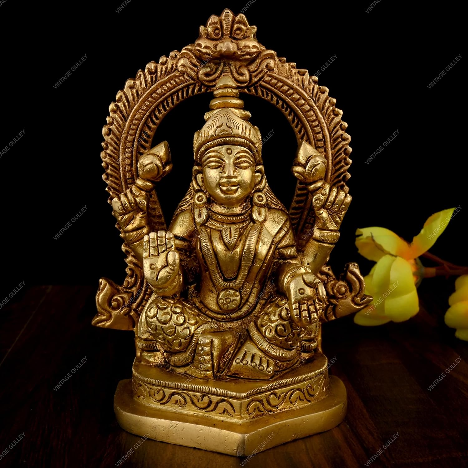 Идол Лакшми Бхагван из чистой латуни в сидячей позе, статуя Лакшми, мурти Лакшми, золото