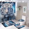 Moon White Tiger Shower Curtain Sets With Rugs Toilet Lid Cover And Bath Mat Fantasy Wild Animals Forest Shower Curtains With 12