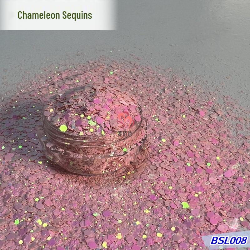 Chameleon Korea Color-Changing Nail Art Sequins: Hexagonal, Various Sizes, Reflective Resin Glitter Accessories 5ml