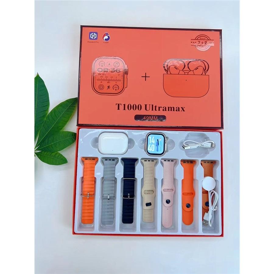 

T1000 ultra max + Наушники-вкладыши Смарт-часы для мужчин Всегда включенный дисплей Монитор сердечного ритма Звонки по BT Женские водонепроницаемые смарт-часы оранжевый