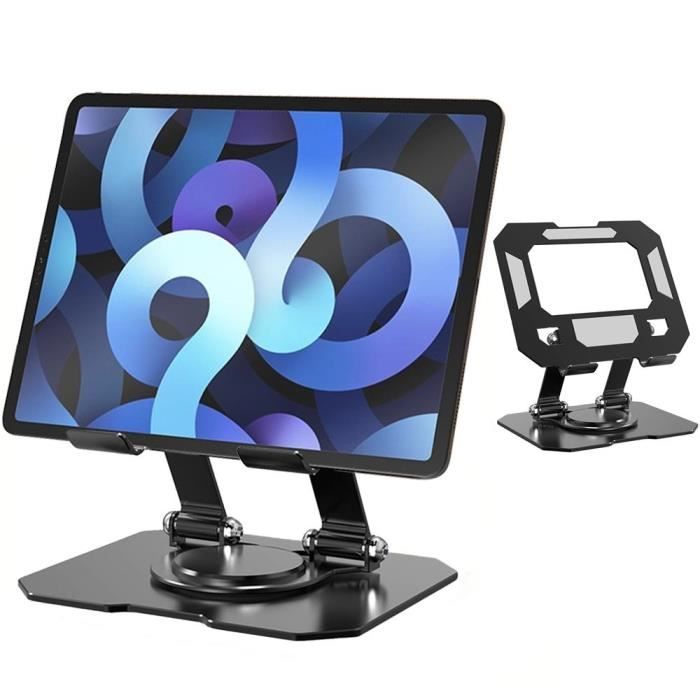 Support de Tablette Pliable, Support Rotatif 360° pour iPad-Samsung Tab-Redmi Pad, Anti-Dérapant Réglable Métal Noir