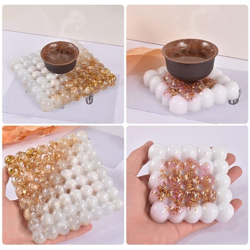 Half Bead Coaster Molds Square Silicone Coaster Mold Cup Mat Mold Square Epoxy Casting Mold for Resin Coaster Home Decor