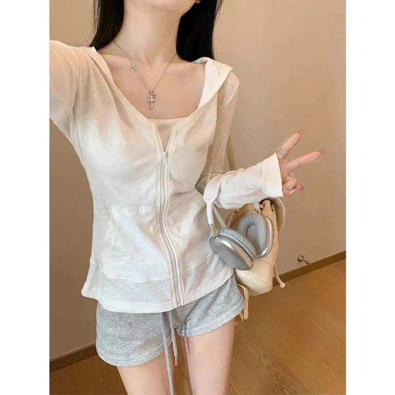 

Women s Slim Fit Zip Up Hoodie Long Sleeve Sun Protection Casual Top U Neck Pure Desire Style Knit Cardigan S белый