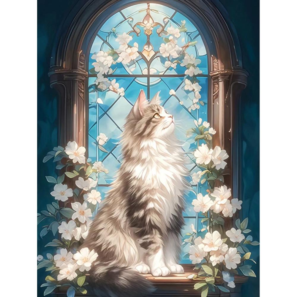 Full Diamond Painting New Collection Windowsill Cat and Flowers 5D DIY Diamond Embroidery Animal Cross Stitch Mosaic Home Decor
