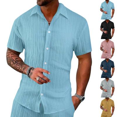 Summer Solid Color Short-sleeved Button-down Men's Shirt Casual Loose Short-sleeved Cardigan Beach T-shirt