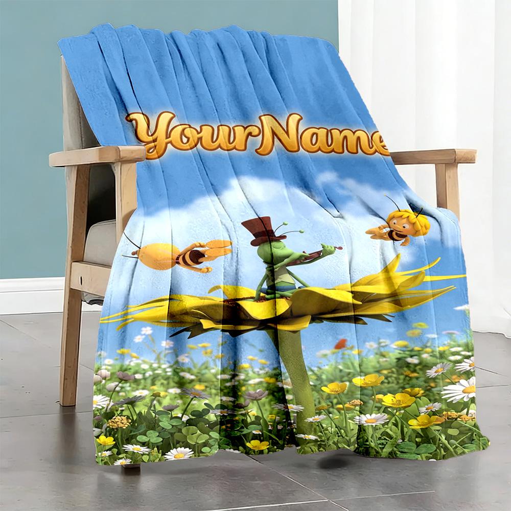 Biene Maja Customize Text Blanket Cozy Customizable Blanket Comfortable for Livingroom Office Office Chair Picnics All-Season Use