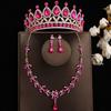 DIEZI Princess Bridal Rose Red Crystal Crown Tiara Women Girls Wedding Party Rhinestone Tiaras Necklace Earrings Jewelry Sets