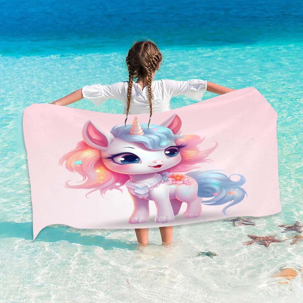 Name Custom Cartoon Beach Towel Cute Unicorn Soft Microfiber Travel Camp Towel Absorbent Quick-Drying Bath Towel Gift For Girl