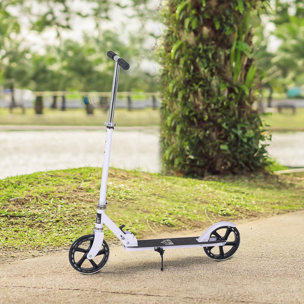 Folding Scooter for Children Ages 7-14, Kids Scooter with 4-Level Height Adjustable Handlebar and Brake, White