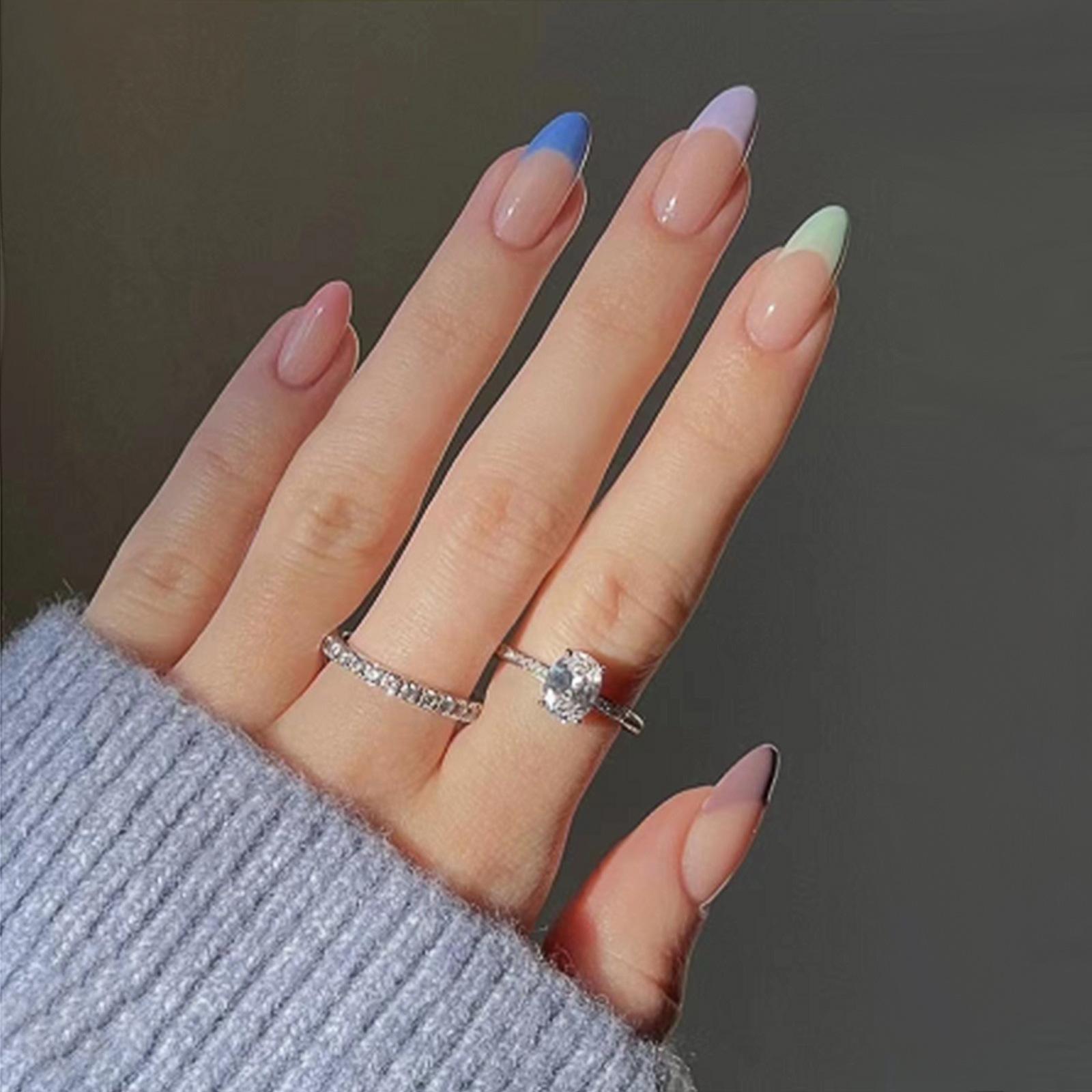 

French-style Armor-wearing Rainbow Manicure Color-blocking Fake Nails Fake Nails