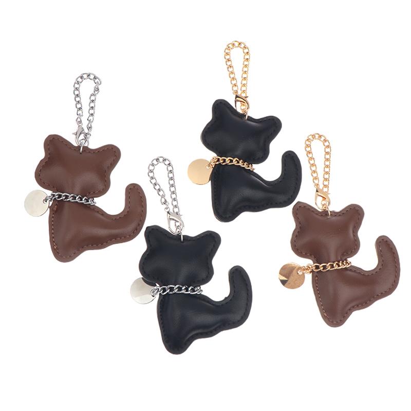 Pu Leather Cat Keychain Cute Animal Keyring Women Bag Charm Handbag Hanging Pendant Decoration Girl Gifts