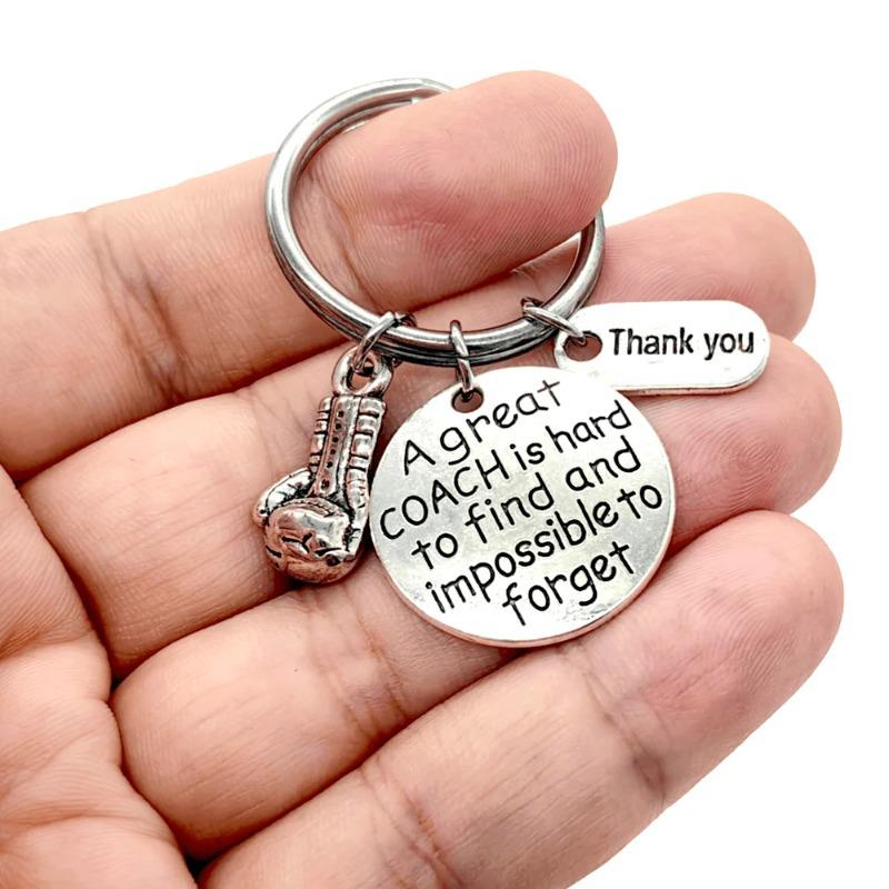 Thank You Coach Sports Charm Keychain: Badminton & Boxing Gloves Pendant