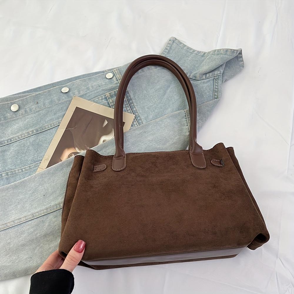 Women's small handbag, casual, large capacity, new retro style, faux suede, women's shoulder bag, commuting, work, tote bag