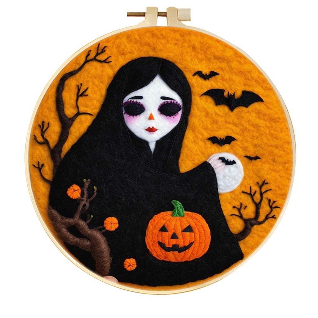 CHENISTORY Painting DIY Wool Embroidery Kit Creative Halloween DIY Wool Needle Felt Picture Craft Painting Gift Felt Needlework