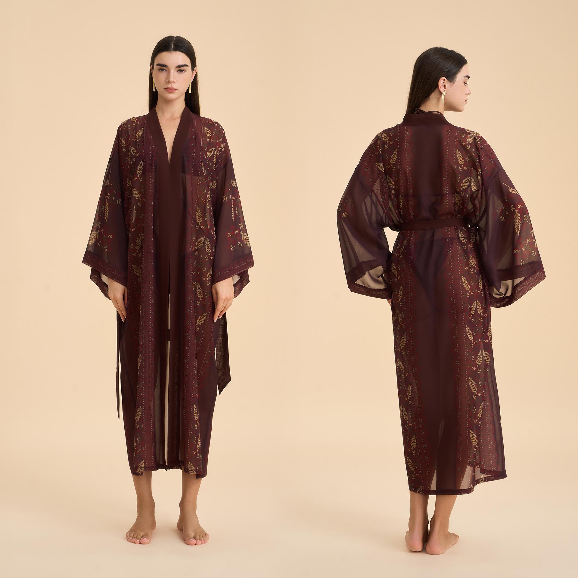 

Women s Satin Chiffon Printed Robe - European & American Style Pajamas, Loose Comfortable Long Home Wear (WP3955) One Size