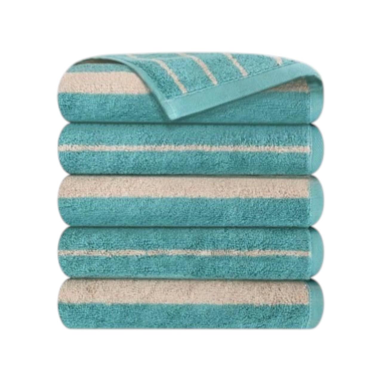 Songwol Towel Daily Stripe 180g Combed Cotton Face Towel, Green, 5-Pack - Premium High-Density Absorbent Hotel Quality Towel