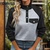 Sweatshirt mit Stehkragen und Kontrastfarbe, lässig, bequem, muskelbepackt, für den Herbst, Damen