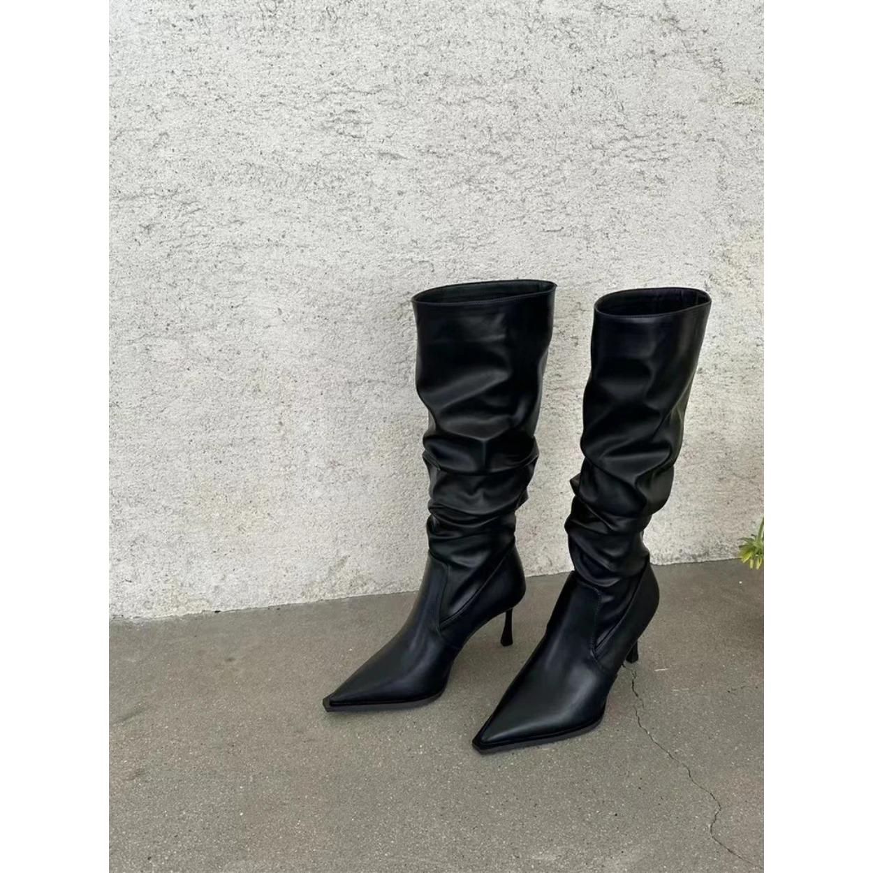 

Острый носок женские высокие каблуки длинные сапоги модные элегантные танцевальные вечерние выпускные туфли сексуальные женские современные длинные сапоги женская обувь 35 чёрный