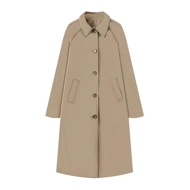 Women's European and American Style Lapel Single-Breasted Trench Coat - Workwear Inspired Fashion Jacket
