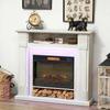 Electric Fireplace 1800W Adjustable with 3D Flame, Shelf, Timer and Remote Control, 105x27x97 cm, Wood color