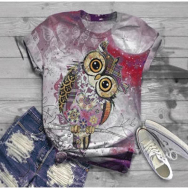 Summer New Women's Cartoon 3D Animal Digital Printed Short Sleeved T-shirt