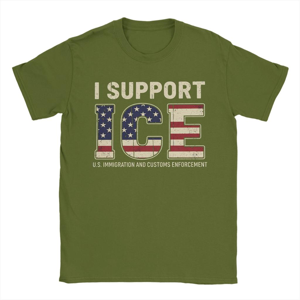 I Support ICE Immigration and Customs EnforceUnisext Vintage TShirts for Unisex Novelty Cotton Tee Shirt O Neck Short Sleeve T Shirts