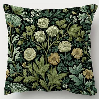 William Morris Style Vintage Botanical Pillow Cover Boho Green Floral Leaf Print Soft Throw Pillow Case For Home Sofa Decor Gift