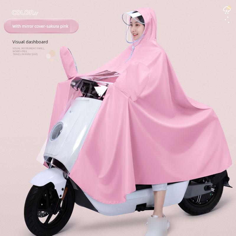 Electric Motorcycle Raincoat for Women, Double-Person Full-Body Long Raincoat, Storm-Proof, Parent-Child Riding, Mother-Child Dedicated Rain Poncho
