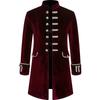 Erkek Steampunk Gotik Viktoryan Ceket Vintage Bordo Kadife Frak Orta Çağ Frock Ceket Üniforma Parti Cadılar Bayramı Kostümü Homme