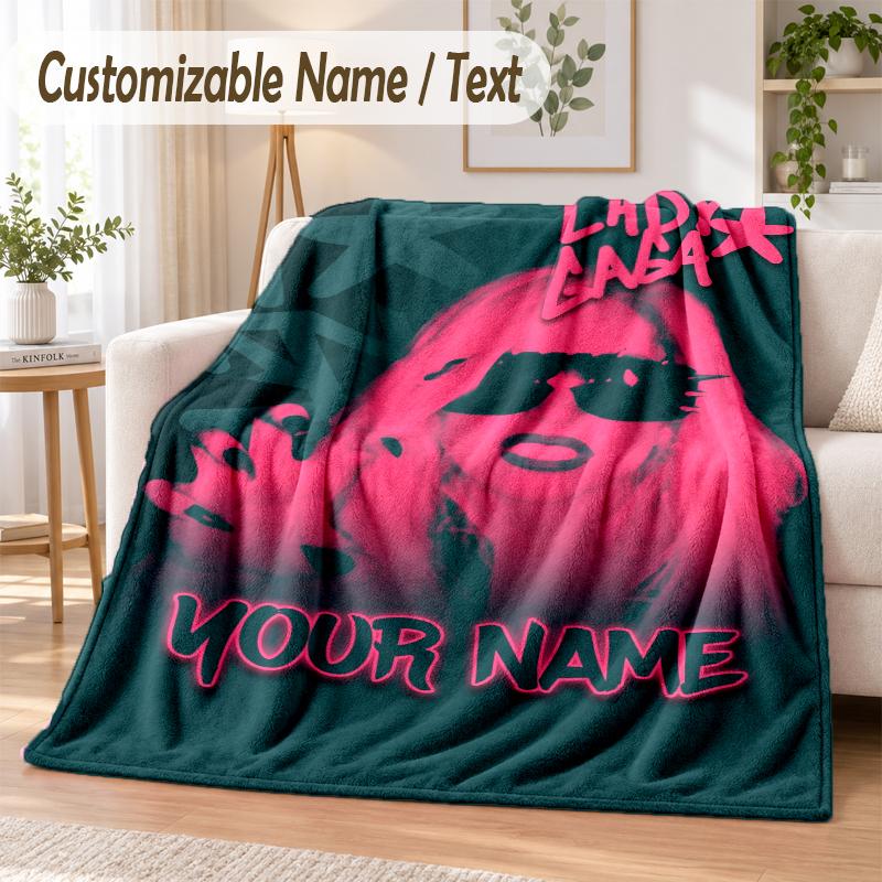 Lady Gaga Custom Name Flannel Throw Blanket Soft Warm for Sofa Bed Indoor Home Use