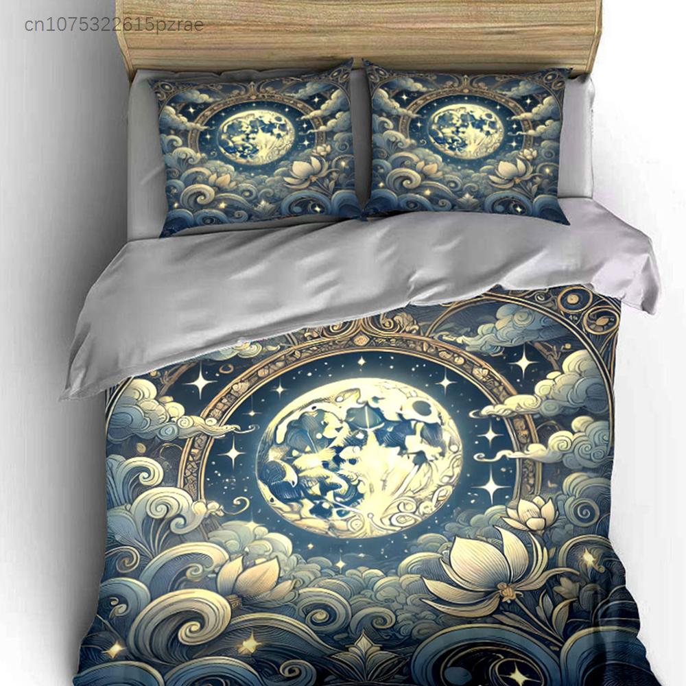 Moonlit Lotus Design Set Multiple Sizes Kid's And Adults' Bedroom Exquisite 3PC Bedding Set, Gift
