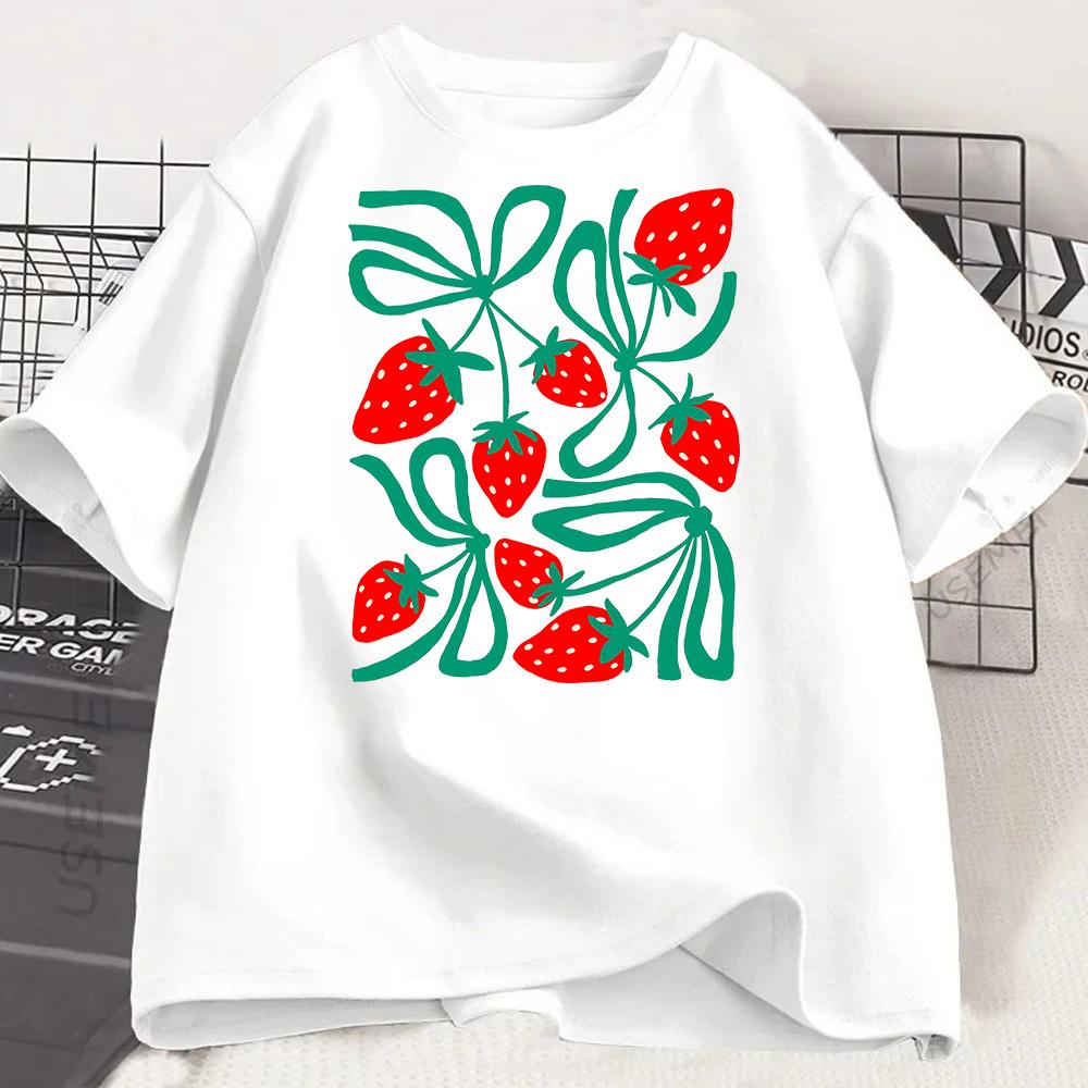 Cute Print TShirt Unisex Short Sleeve Tee Natural Fruit Graphic Top Kawaii Casual Summer Tshirt Friendly Gift Unisex Clothes