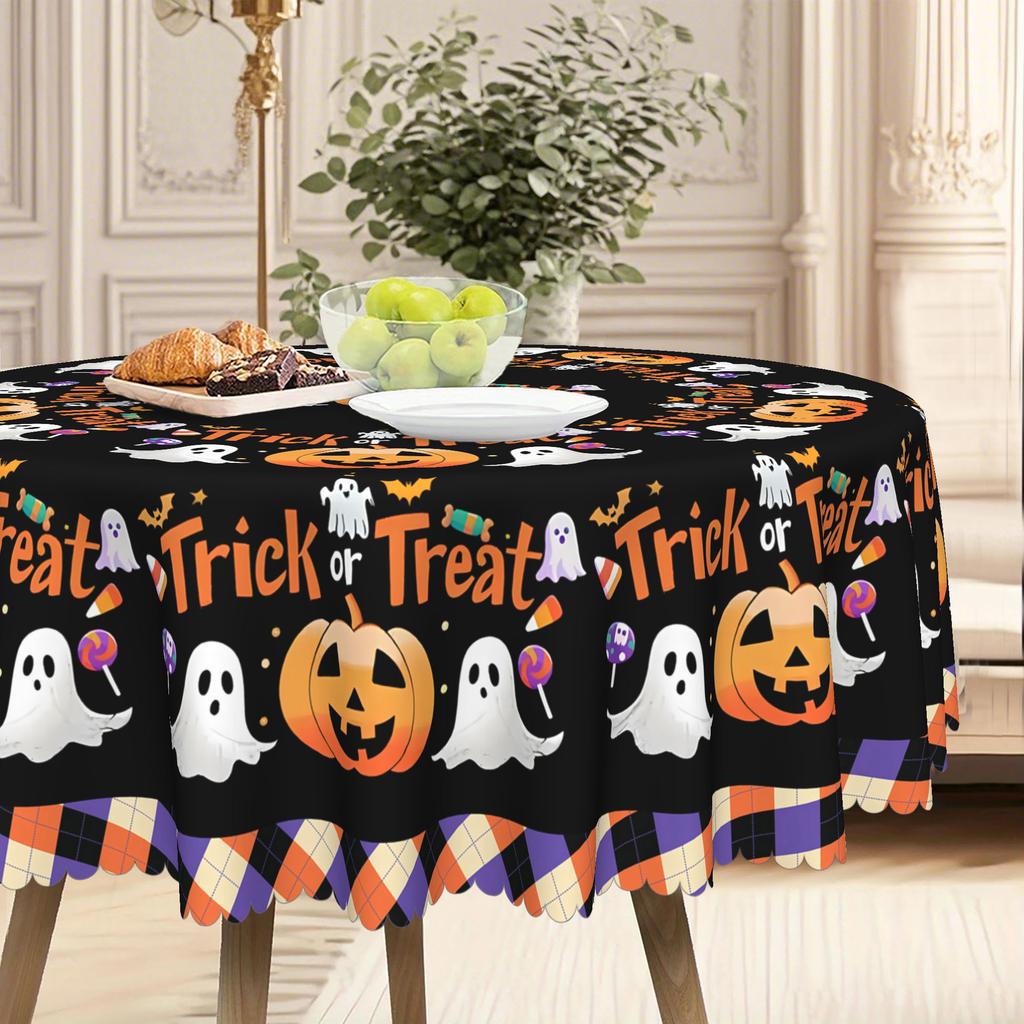1 Halloween Tablecloth - Pumpkin, Candy Pattern Horror Party Decor, Washable Polyester Tablecloth
