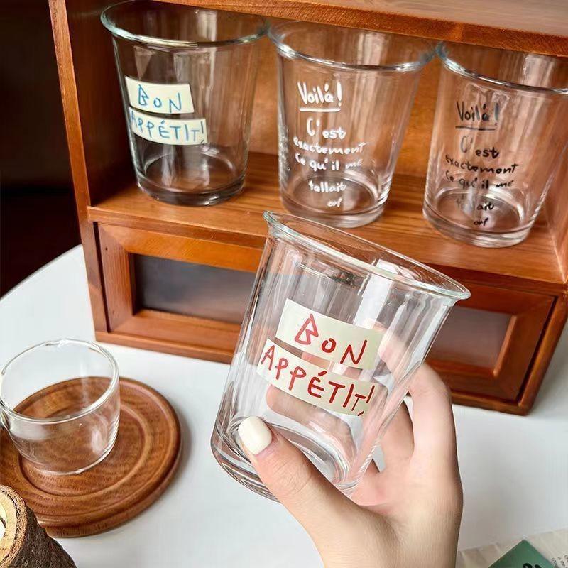 Short Flip-top Cup, Transparent Thickened Glass Letter Milk Cup, Office Beverage, Iced American Coffee Cup
