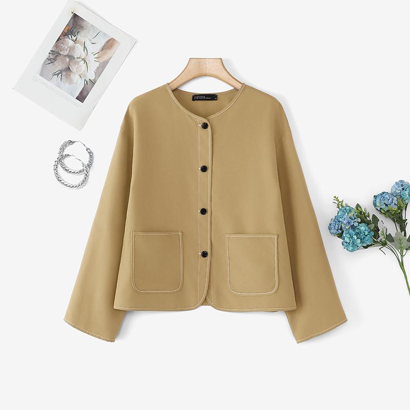 

Жіноча повсякденна блуза з круглим вирізом і довгим рукавом ZANZEA 2XL хакі