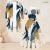 Women Plus Size Abstract Printed Two Piece Set Long Sleeve Cardigan Square Neck Short Sleeve Tie Waist Flared Dress